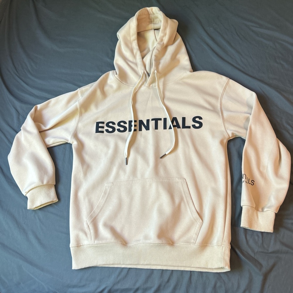 Essentials Off-White Hoodie with Black Logo